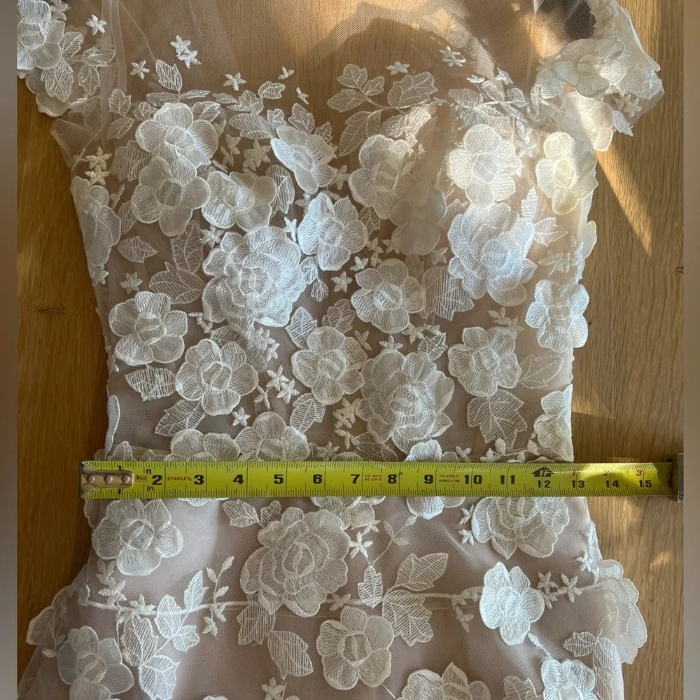 Mira Zwillinger wedding gown Floral Appliqué Illusion Off-Shoulder Gown